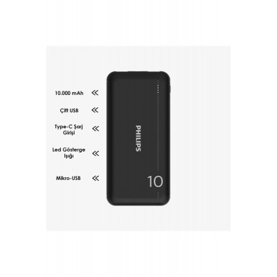 Philips DLP1810NB 10.000 mAh Power Bank Siyah (2 Çıkış)